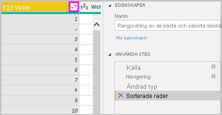 Screenshot of Power B I Desktop showing Sorted Rows appearing in Applied Steps.