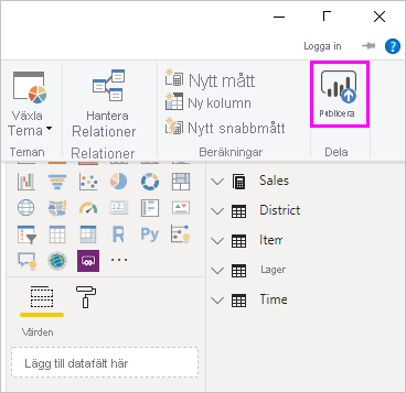 Screenshot of Power BI Desktop showing the Publish button.