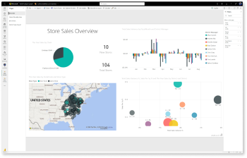 Skärmbild som visar exempel på detaljhandelsanalys öppen i rapportvyn i Power BI-tjänst.