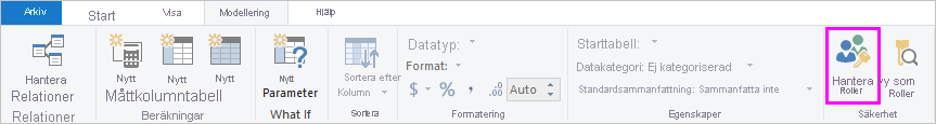 Skärmbild av fliken Modellering med fokus på Hantera roller.