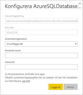 Screenshot of dialog box to Configure the Azure SQL Database.