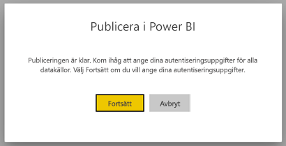 Screenshot of dialog box to Publish to Power BI.