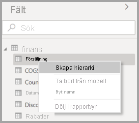 Screenshot of the original context menu for a field in Power BI Desktop.