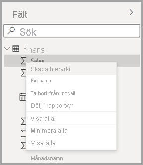 Screenshot of the new context menu for a field in Power BI Desktop.