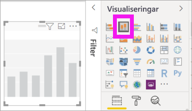 Skärmbild av fönstret Visualiseringar och ett tomt stående stapeldiagram.