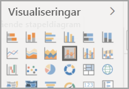 Skärmbild av fönstret Visualiseringar med linje- och stapeldiagramikonen framhävd.