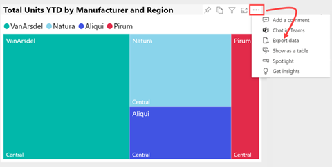 Power BI-tjänst visar listrutan för Fler åtgärder (...).