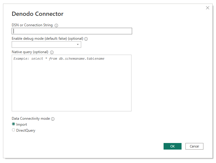 Dialogrutan Denodo Connector.