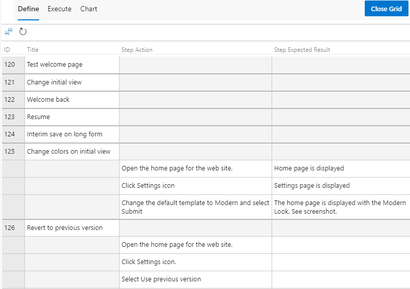 Screenshot showing saved test cases pasted into Grid view.