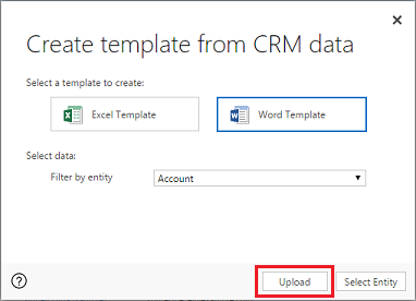 Klicka på Överför om du vill föra in mallen i Dynamics 365