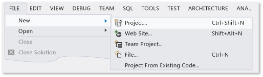 On the menu bar, choose File, New, Project