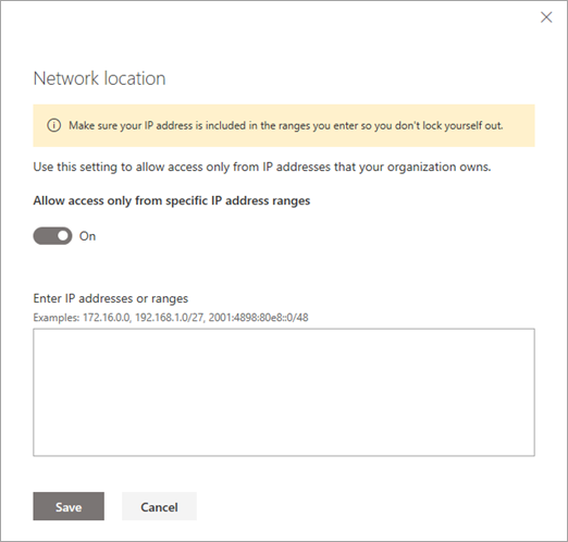 The Network location panel