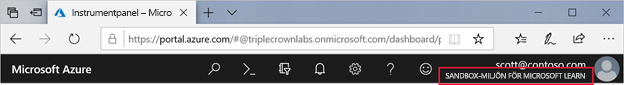 Microsoft Learn Sandbox visas i det övre högra hörnet under ditt namn