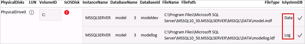 Skärmbild av information om modeldev- och modellog-filer.