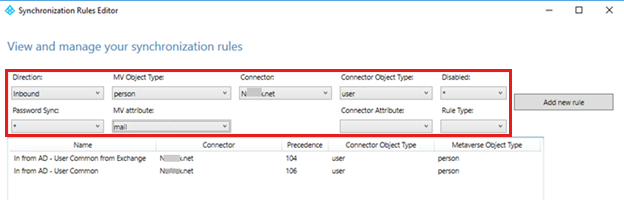 Screenshot of the Synchronization Rules Editor.