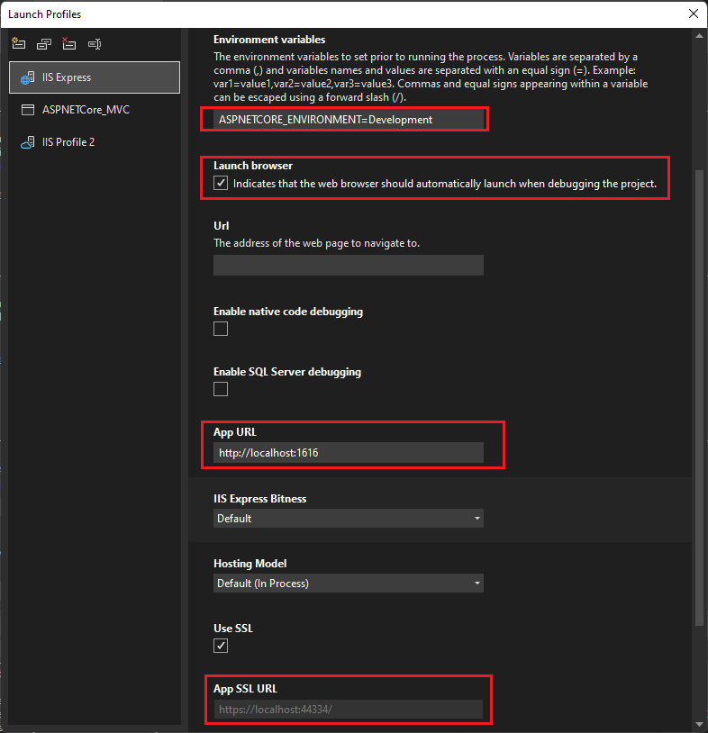 ASP.NET Core debugger settings