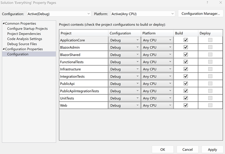 Screenshot of the solution properties dialog.