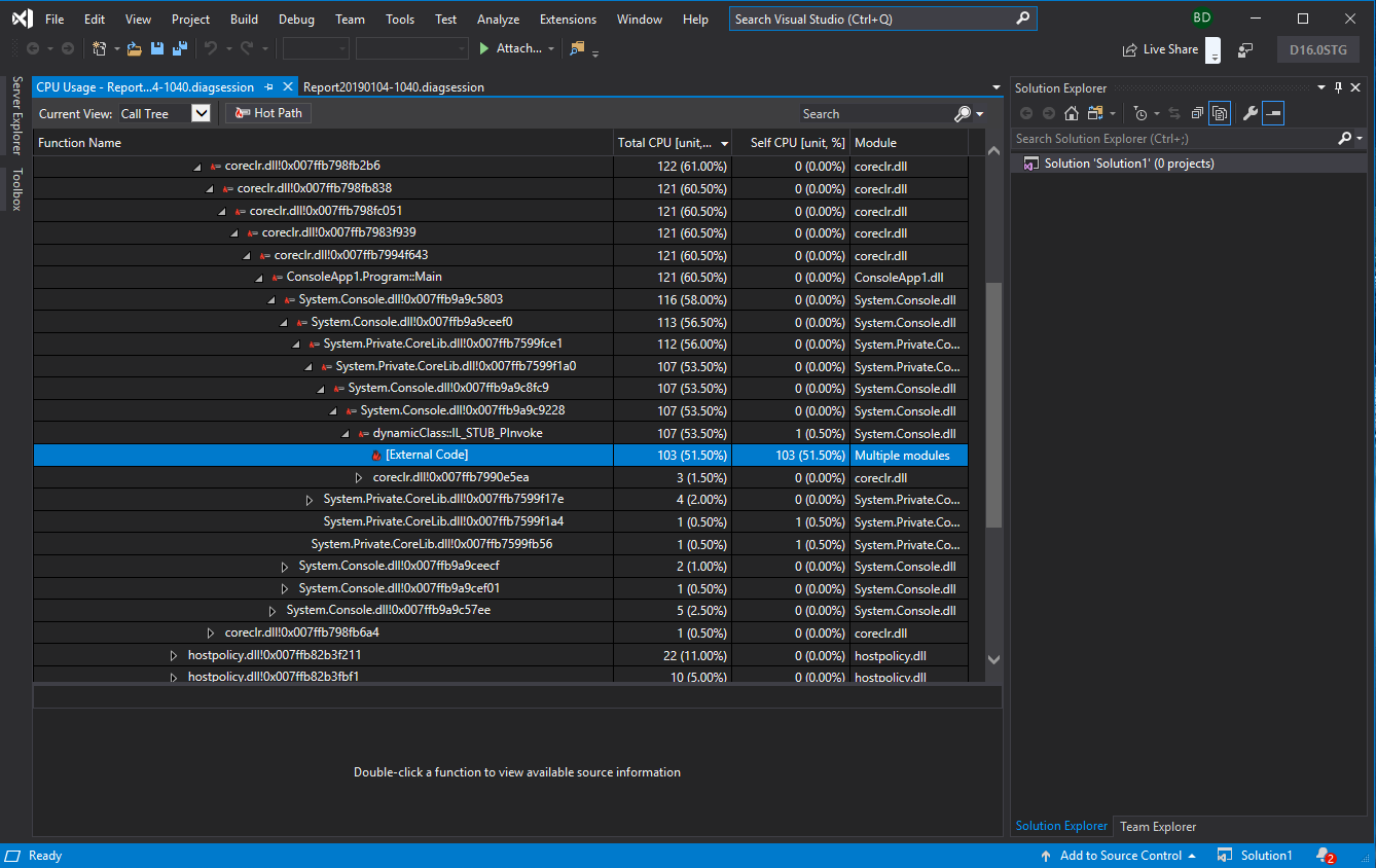 Hot path highlighting in the CPU Usage tool