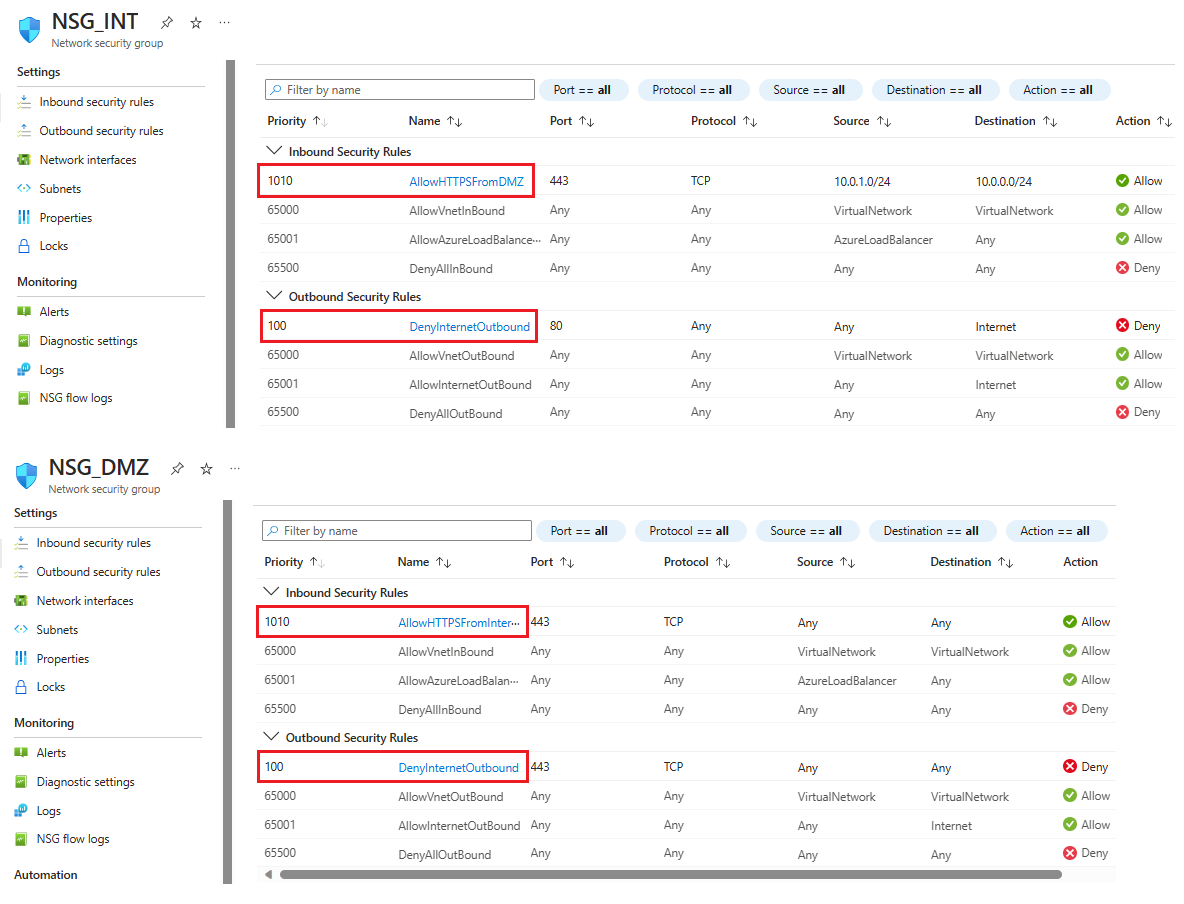 Screenshot showing your NSGs after you added security rules.