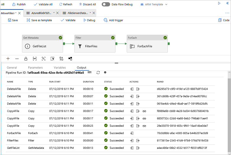 Screenshot showing the result of the pipeline run.