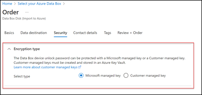 Screenshot of Data Box Disk encryption type.