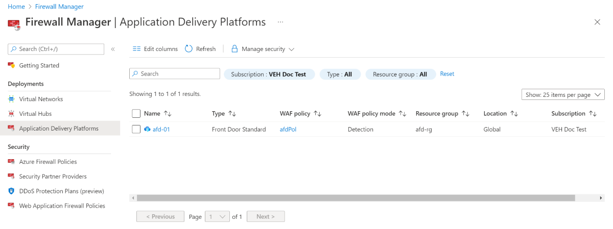 Screenshot of Firewall Manager application delivery platforms.