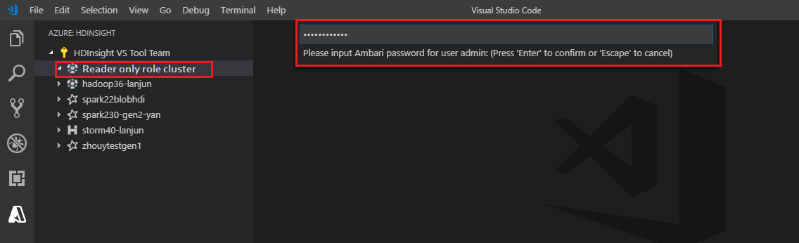 Spark & Hive Tools for Visual Studio Code Password.