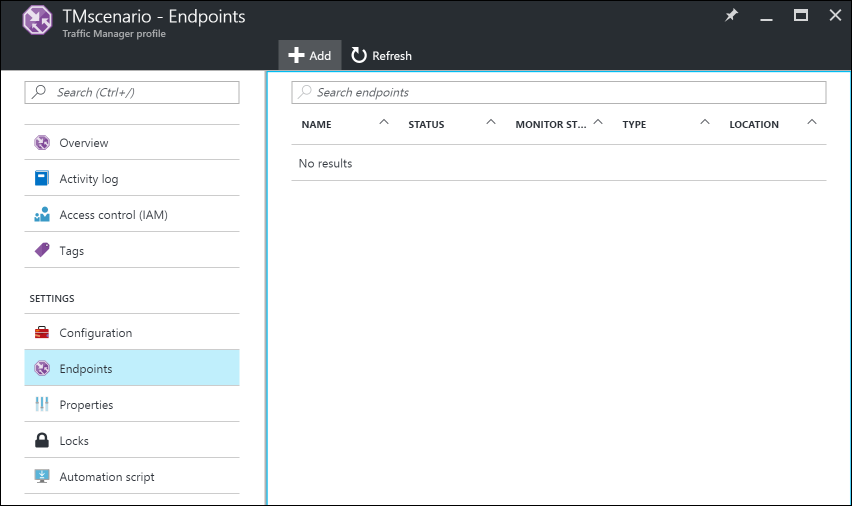 Traffic Manager Endpoints "Add" button