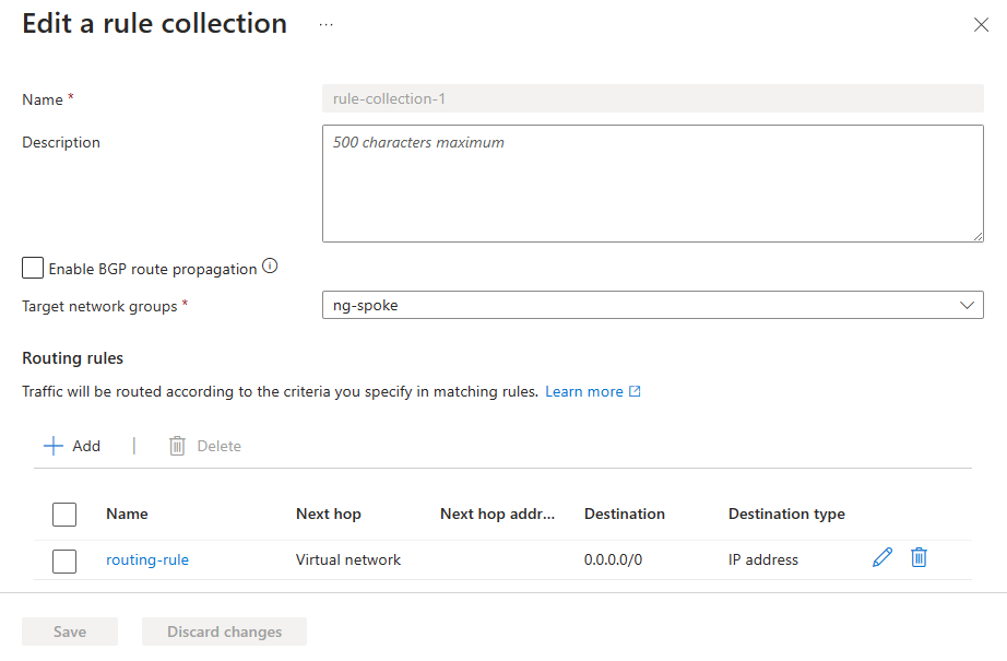 Screenshot of a configured rule collection with a routing rule.