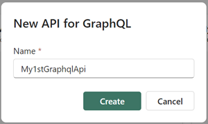 ภาพหน้าจอของ API ใหม่สําหรับกล่องโต้ตอบ GraphQL ที่แสดงตําแหน่งที่จะป้อนชื่อและเลือกสร้าง