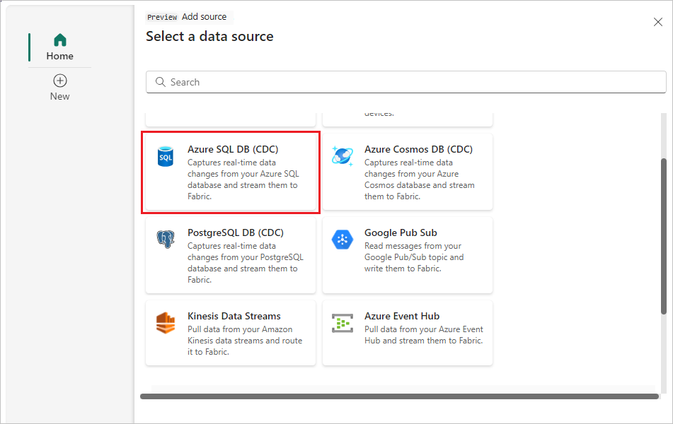 สกรีนช็อตของการเลือก Azure SQL DB (CDC)