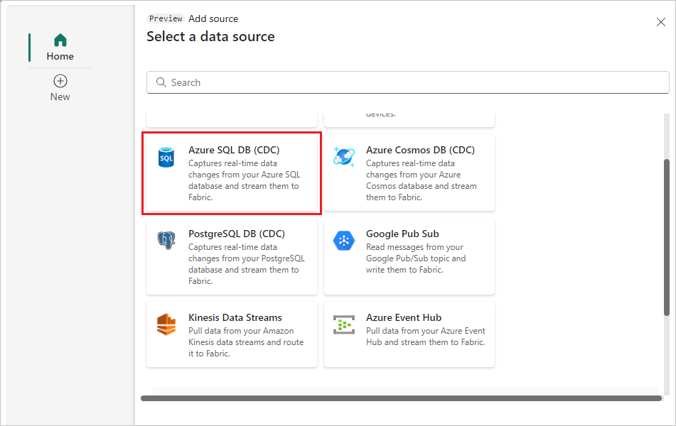 สกรีนช็อตของการเลือก Azure SQL DB (CDC)