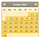 Güneşli temasındaki Ekim 2010 takvimini gösteren ekran görüntüsü.