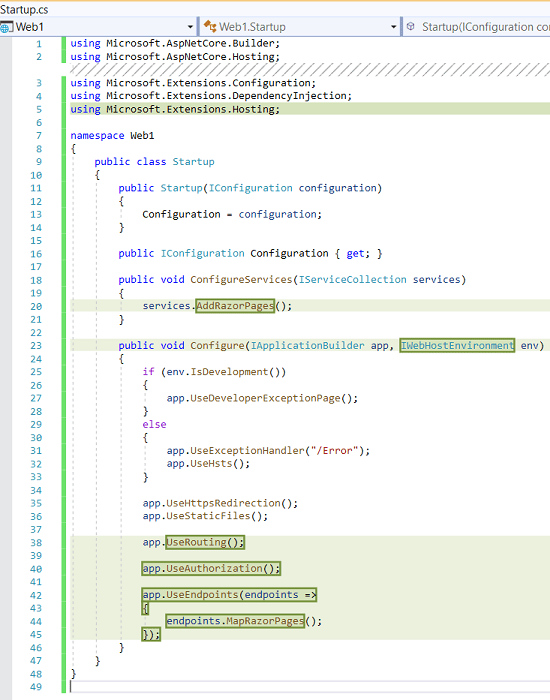 ASP.NET Core 3.0 Razor Web uygulamasında eklenen ve değiştirilen satırlar