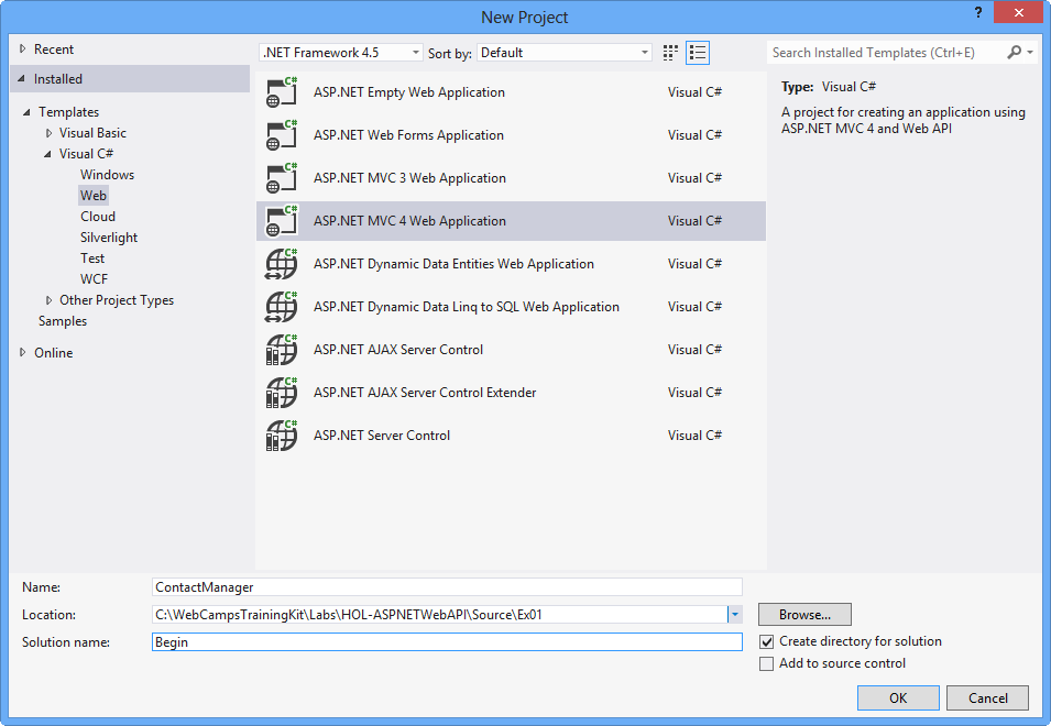 Yeni ASP.NET MVC 4.0 Web Uygulaması Projesi Oluşturma