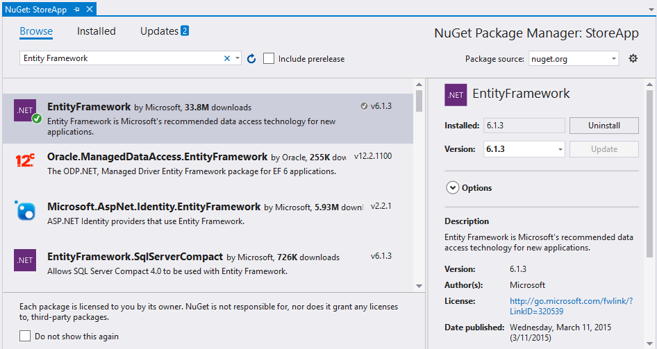 Entity Framework ekleme