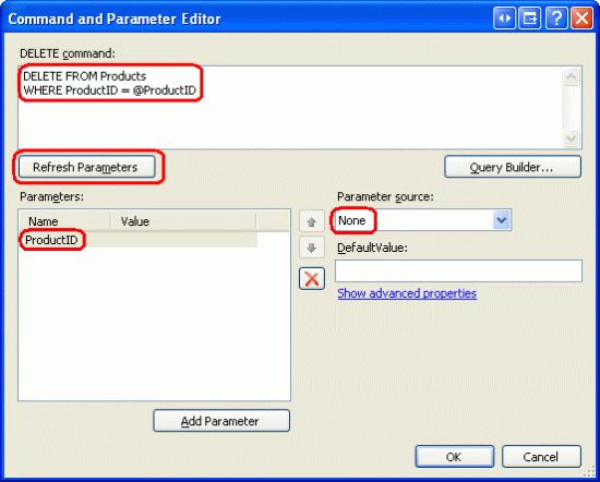 <span class=@ProductID parametresinin eklendiği Komut ve Parametre Düzenleyici