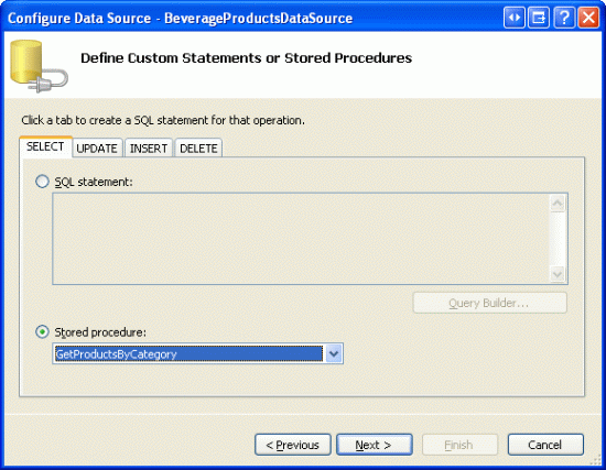 Drop-Down Listesinden GetProductsByCategory Saklı Yordamını seçin