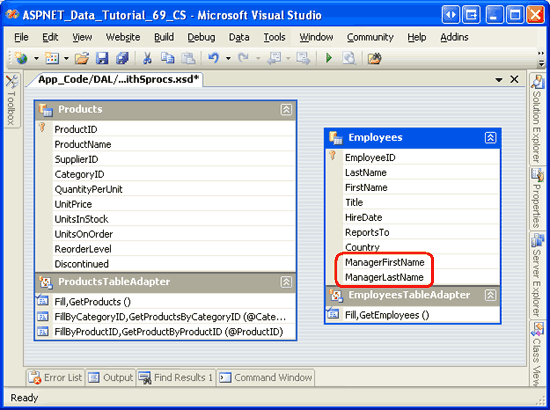 EmployeesDataTable iki yeni sütun içeriyor