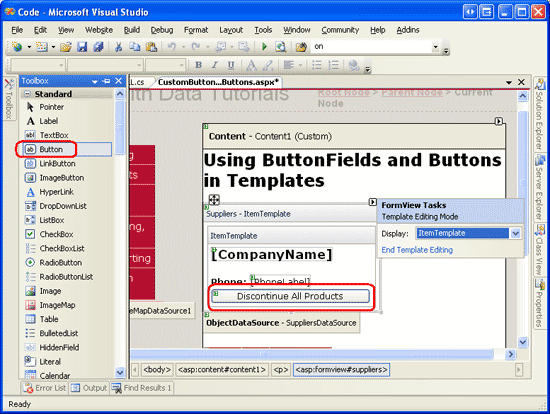 FormView'un ItemTemplate'sine Tüm Ürünleri Sonlandır Düğmesi Web Denetimi Ekleme