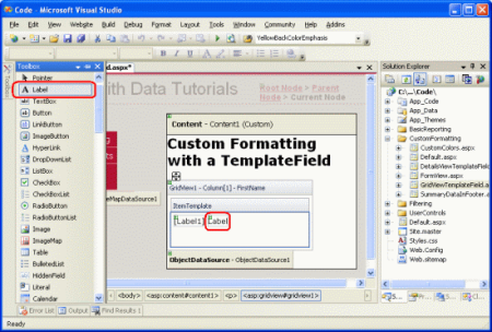 FirstName TemplateField'in ItemTemplate öğesine Etiket Web Denetimi Ekleme