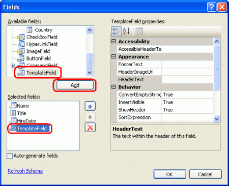 GridView'a Yeni TemplateField Ekleme