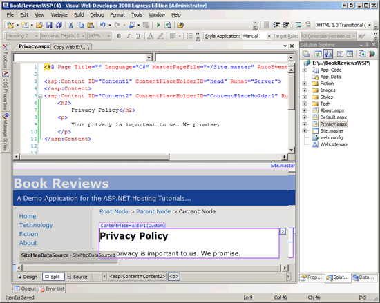 Web Sitesinin Kök Klasörüne Yeni Sayfa Adlandırılmış <kod>Privacy.aspx</kod> ekleme