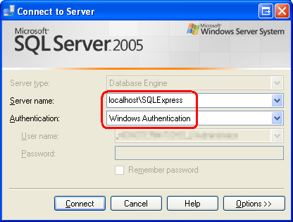 SQL Server 2005 Express Sürüm Örneğine bağlanma