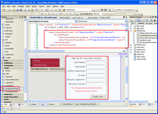 CreateUserWizard Denetimi Genel Oluşturma Kullanıcı Arabirimini İşler