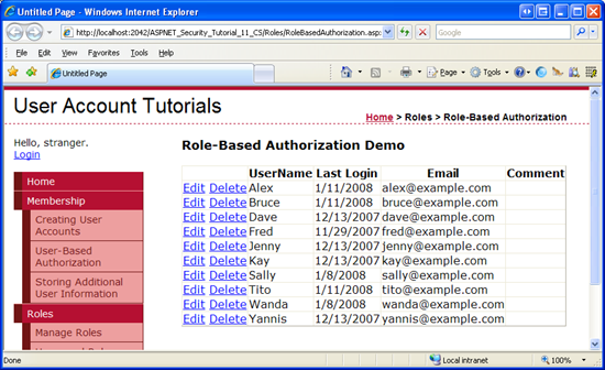 UserGrid GridView sistemdeki her kullanıcı hakkındaki bilgileri listeler