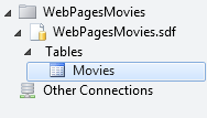 Filmler tablosuna açık ağaçla WebMatrix Veritabanı çalışma alanı