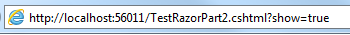 Web tarayıcısında U R L kutusunda bir sorgu dizesi gösteren Test Razor 2 sayfasının ekran görüntüsü.