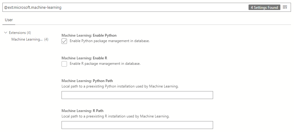 Machine Learning uzantısı ayarları