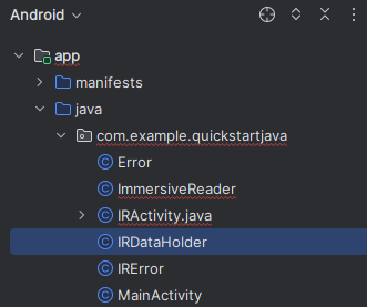 IRDataHolder Java sınıf dosyasının ekran görüntüsü.